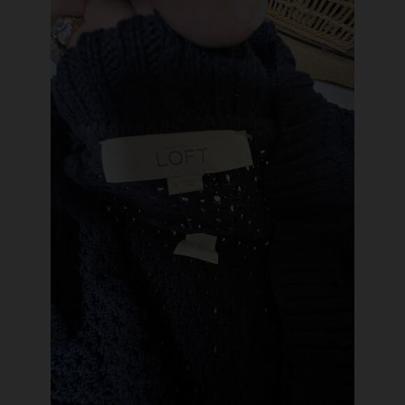 LOFT Navy Cotton Cardigan Small Open Knit Shawl Collar Lightweight Fall Sweater - Picture 5 of 12